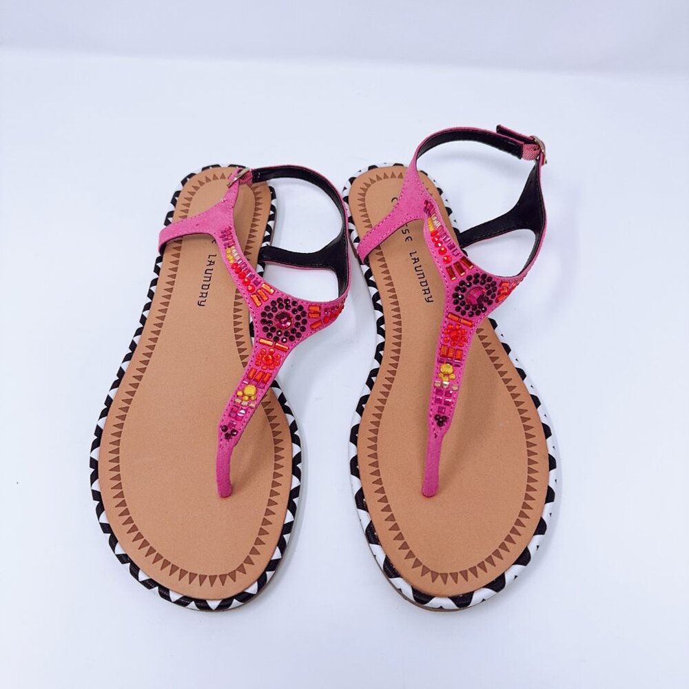 Chinese Laundry Pink Embellished T-Strap Flat Sandals Size 9 - Picture 3 of 4